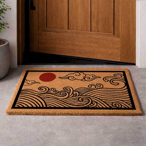 Japanese Wave Coir Doormat | Hokusai Inspired Entryway Rug - Etsy