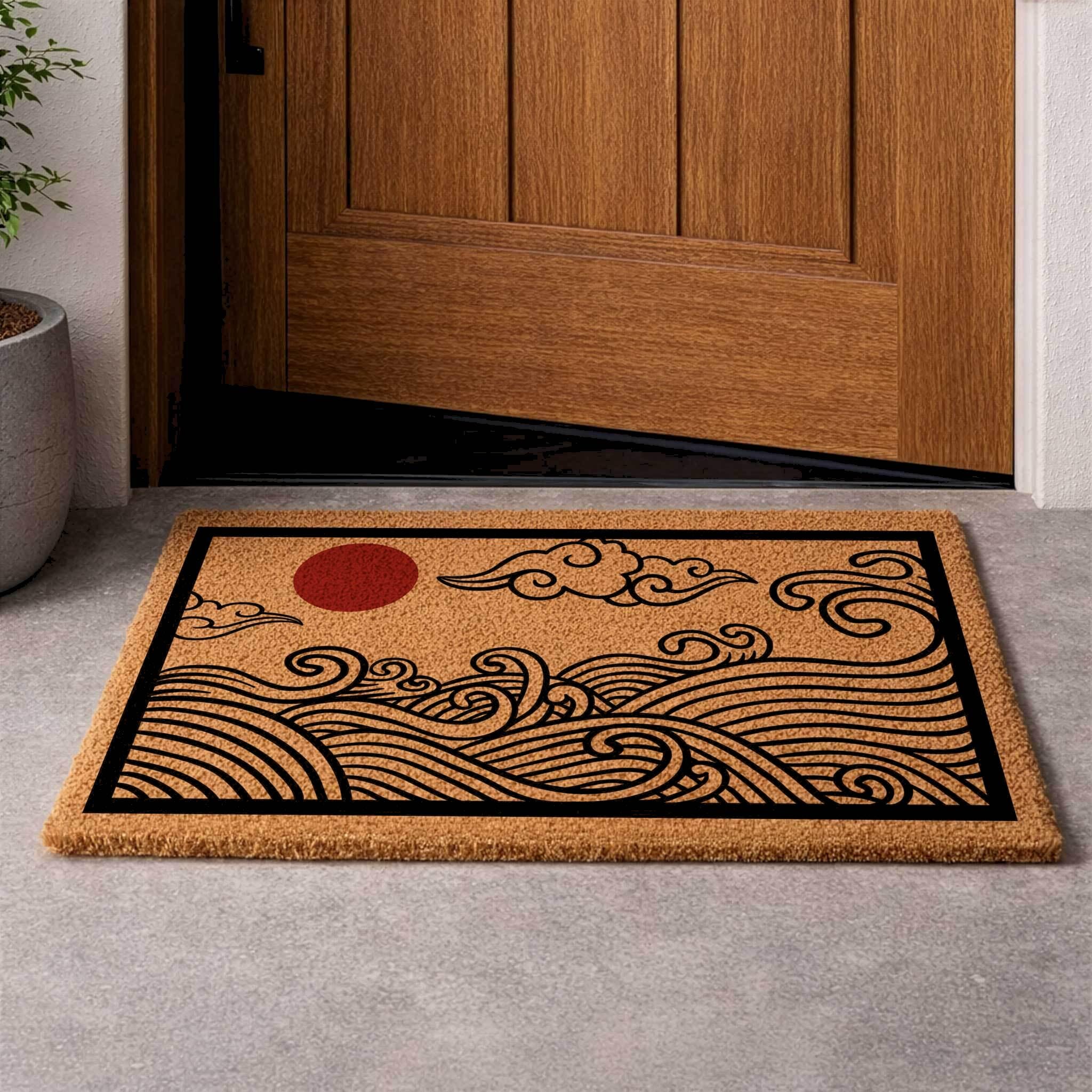 Japanese Wave Coir Doormat | Hokusai Inspired Entryway Rug - Etsy