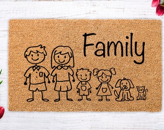 Family Sticker Concept Doormat, Figure Family Rug, Family Silhouette, Cute Door Mat, Personalized Family mat,  Family mat, Housewarming Gift