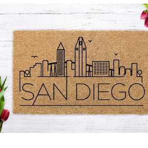 Cadeau San Diego, cadeau États des États-Unis, tapis de bienvenue San Diego, pendaison de crémaillère San Diego, tapis de plage, horizon des États-Unis, horizon de San Diego, mariage SoCal