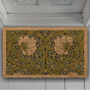Greenery Doormat, Welcome Mat Garden Decor, Botanical Entry Rug, Outdoor Coir Mat, Housewarming Gift, Rustic Green Door Decor