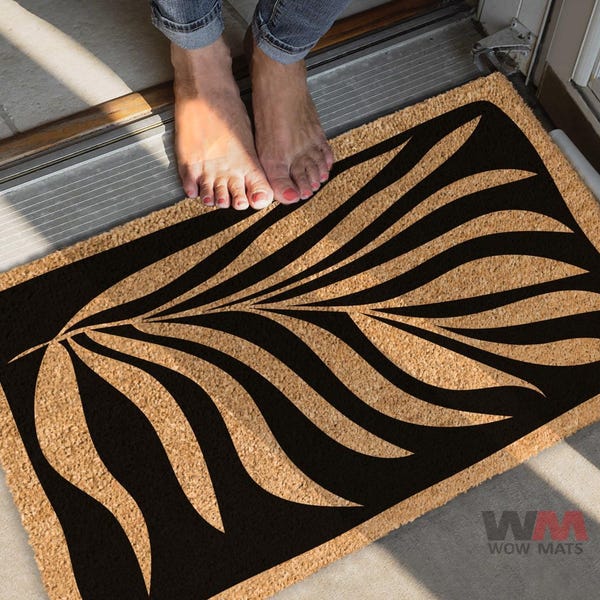 Coir Doormat, Modern Tropical Leaf Design, Welcome Mat