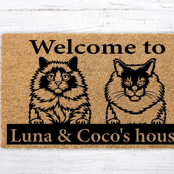 Cat personalized mat, Cat welcome mat, Customizable cat mat, Custom Door Mat, hello cats doormat, personalized cat rug, Custom Cat Welcome