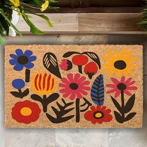 Boho Style Floral, Boho Welcome Mat, Welcome Garden Decor, Welcome Floral Doormat, Houseplant Leaves Front Door Mat, Housewarming Party Gift