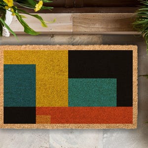 Welcome Mat, Modern Doormat, Housewarming Gift, Geometric Pattern Decor, Entrance Front Porch, Wedding Gift Rug, Closing Gift, Newlywed