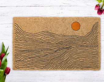 Landscape line drawing, Landscape Welcome Mat, Landscape Decor, Abstract Art, Abstract Rug, Landscape Front Porch, Abstract Front Door Decor