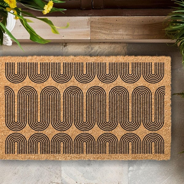 Mid-Century Modern Coir Doormat, Retro Design Welcome Mat