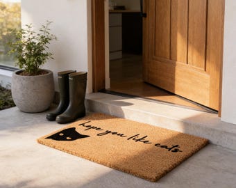 Peeking Black Cat Welcome Mat: Durable Coir, Pet Lover’s Door Rug