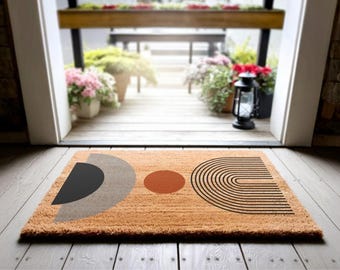 Mid-Century Modern Coir Doormat, Geometric Welcome Mat