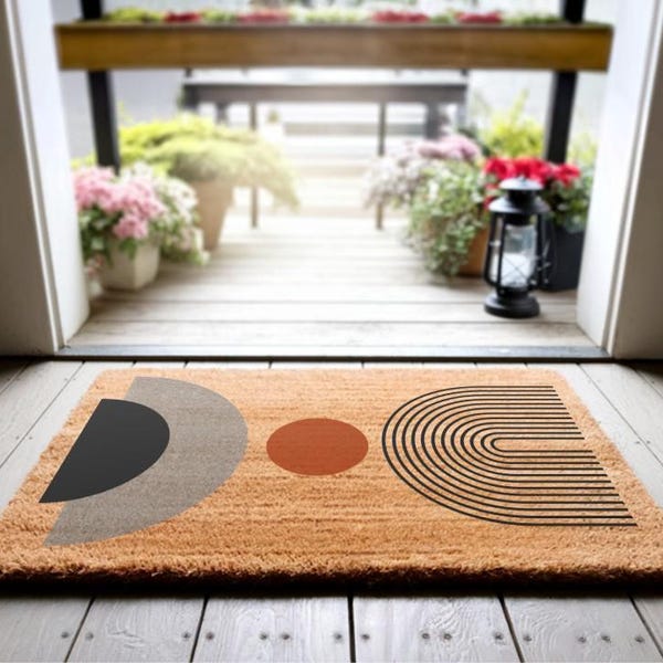 Mid-Century Modern Coir Doormat, Geometric Welcome Mat