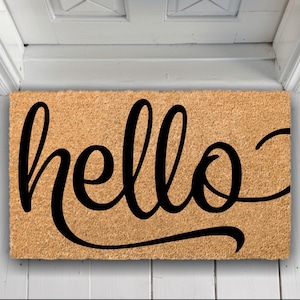 Natural Coir Hello Doormat, Farmhouse Entryway Decor, Housewarming Gift Bild 1