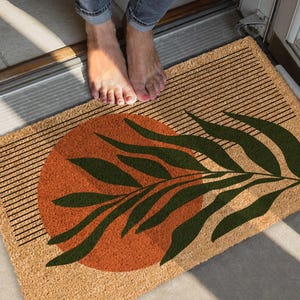 Art Deco Coir Doormat, Natural Fiber Rug, Housewarming Gift