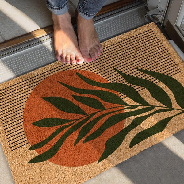 Art Deco Coir Doormat, Natural Fiber Rug, Housewarming Gift