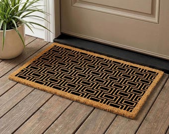 Geometric Coir Doormat, Modern Patterned Welcome Mat
