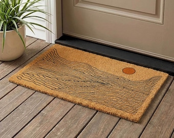 Abstract Landscape Coir Welcome Mat, Minimalist Line Art