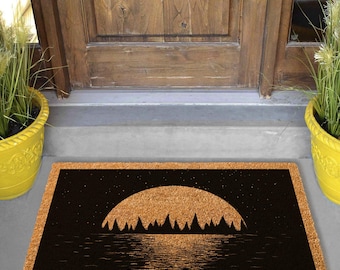 Oceanscape Coir Doormat, Abstract Moon, Coastal Decor