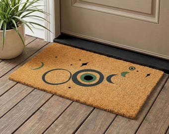 Evil Eye Moon Phases Doormat, Spiritual Coir Welcome Mat