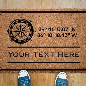 Custom Coordinates Coir Doormat, Personalized Welcome Mat