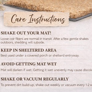 care instructions for a mat, including steps to follow for proper care and maintenance.