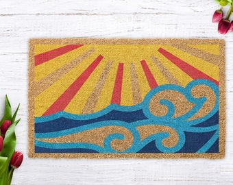 Sunny Ocean, Sun and Ocean Doormat, Housewarming Gift, Front Door Decor Rug, Wedding Doormat Gift, Housewarming Party Gift, Sun Welcome Mat