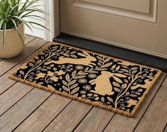 Woodland Bunny Doormat: Nature-Inspired Floral Mat