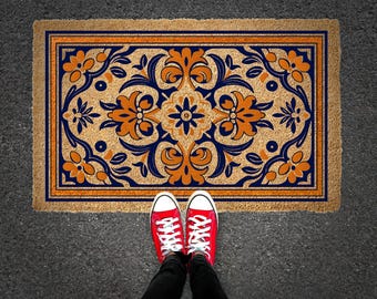 Mediterranean Doormat, Traditional Pattern Design, Classic Style Rug, Modern Gift, Housewarming Classic Gift, Unique Beautiful Welcome Mat