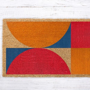 Modern Geometric Doormat, Abstract Welcome Mat, Natural Coir Doormat, Housewarming Gift, Closing Sale Gift, New Home Gift Rug