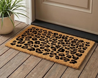 Leopard Print Coir Doormat, Modern Entryway Decor, Stylish Porch Mat