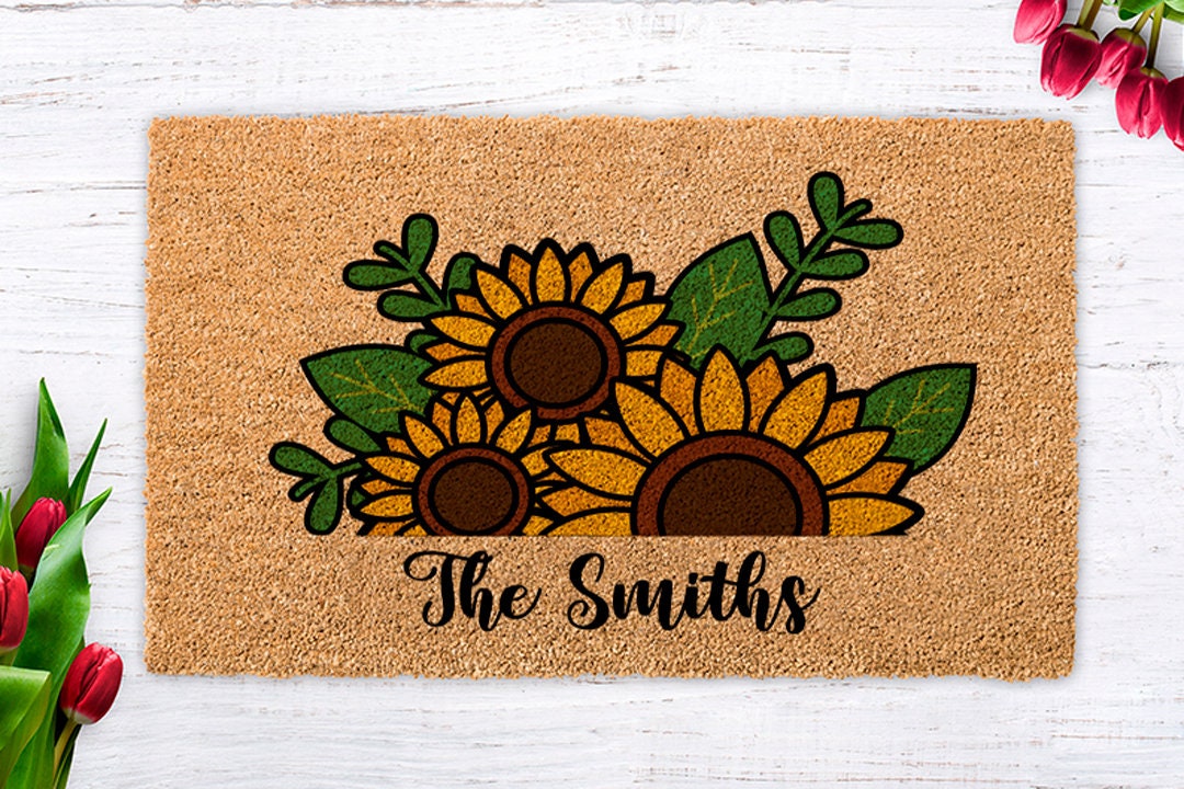 Sunflower Personalized Doormat Sunflower Doormat Your Text Etsy