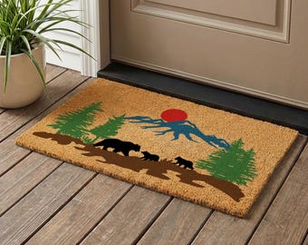 Bear Mountain Coir Doormat, Landscape Painting Decor