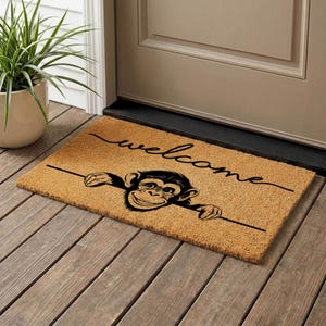 Chimp Welcome Mat, Chimpanzee Doormat, Jungle Gift