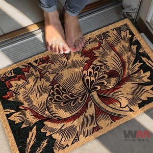 Vintage Floral Coir Doormat, Antique Style Welcome Mat