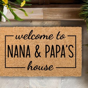 Personalized Grandparents Doormat – Welcome to Nana & Papa&#39;s House | Custom Coir Mat | Gift for Grandma Grandpa | Housewarming Present