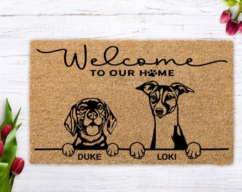 Personalized Dog Gift, Dog Welcome Mat, Unique Dog Gift, Housewarming Dog Gift, Custom Dog Breeds, Custom Name Doormat, Housewarming Dog Rug