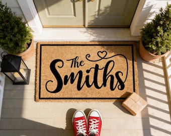 Personalized Family Name Coir Doormat, Housewarming Gift