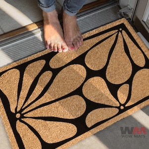 Modern Floral Coir Doormat, Artistic Welcome Mat (Multiple Sizes)