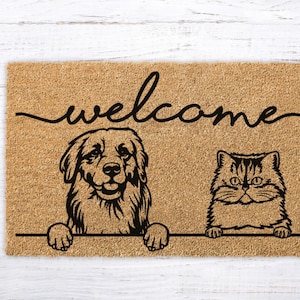 Personalized Dog and Cat Gift, Welcome Mat Cats and Dogs, Custom Dog and Cat Gift, Cat Dog Breeds, Dogs Cats Custom Doormat, Housewarming