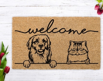 Cadeau personnalisé chien et chat, tapis de bienvenue chats et chiens, cadeau personnalisé chien et chat, races de chiens chats, paillasson personnalisé chiens chats, pendaison de crémaillère