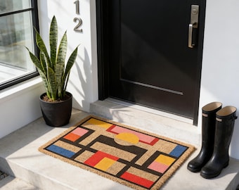 Modern Geometric Coir Doormat: Natural Fibers, Contemporary Design