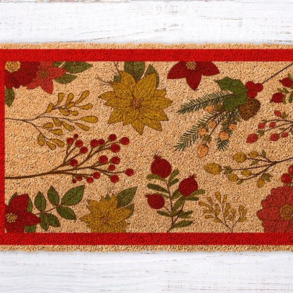 Leaves Autumn Welcome Mat, Red Front Door Decor, Autumnal Leaves, Leaves Doormat, Coir Doormat, Cute Entrance Floor mat, Rug porch decor