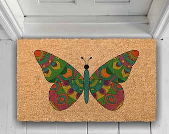 Butterfly Coir Door Mat, Vibrant Colors (Multiple Sizes Available)