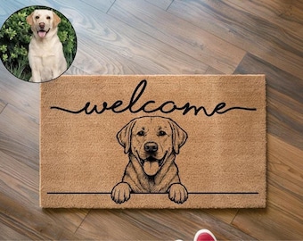 Custom Pet Doormat, Personalized Coir Entry Mat | Dog Cat Portrait | Anti-Slip Backing