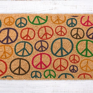 Peace Sign Mat, Peace Symbol Welcome Mat, Housewarming Peace Sign Gift, Peace Decor Doormat, Front Door Decor Peace Sign, Welcome Peace Sign