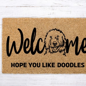 Doodle, Golden Doodle mat, Dog Welcome Mat, Golden Retriever Poodle, Hope You Like Dogs, Personalized DoorMat, Dog Gift, Customized Doormat