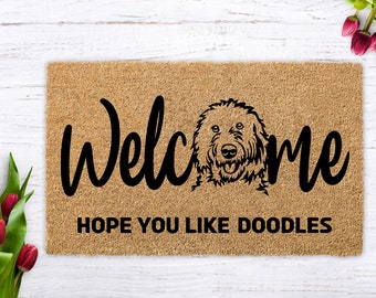 Doodle, Golden Doodle mat, Dog Welcome Mat, Golden Retriever Poodle, Hope You Like Dogs, Personalized DoorMat, Dog Gift, Customized Doormat