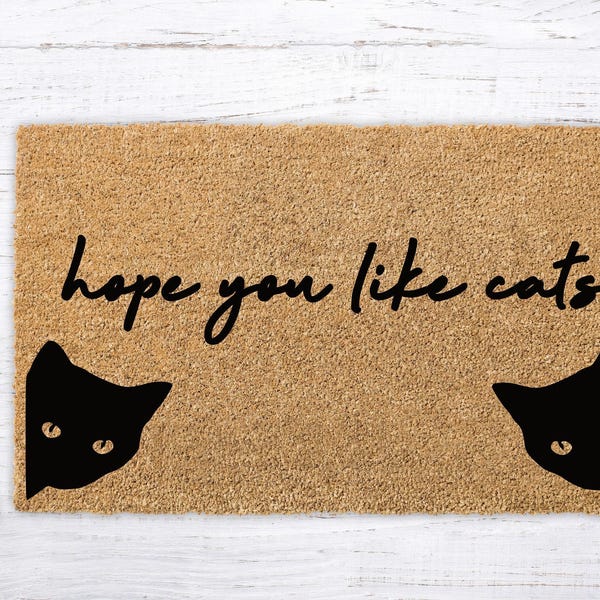 Peeking Cat Coir Doormat, Hope You Like Cats, Housewarming Gift