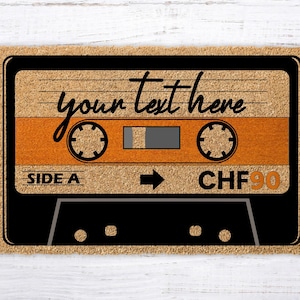 Cassette tape, Cassette tape door mat, K7, Cassette, housewarming gift, new home gift, wedding gift, Gift 80s, Custom mat, Personalized Gift