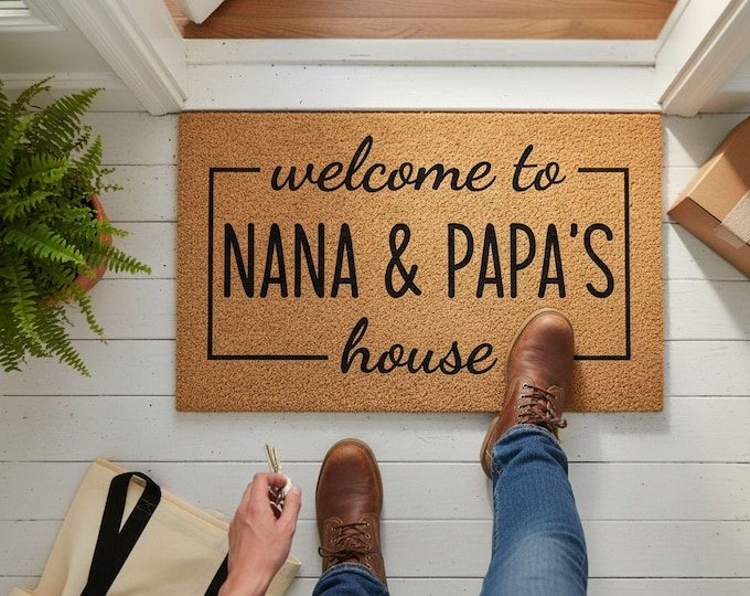 Personalized Nana Papa House Doormat, Custom Coir Welcome Mat