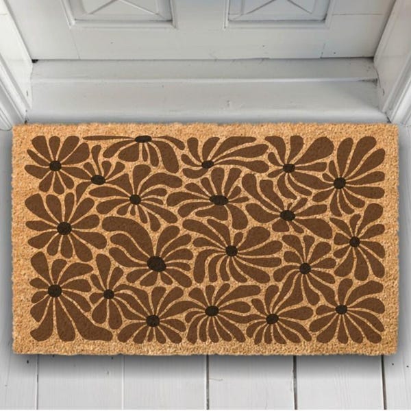 Retro Daisy Coir Doormat, 70s Floral Welcome Mat