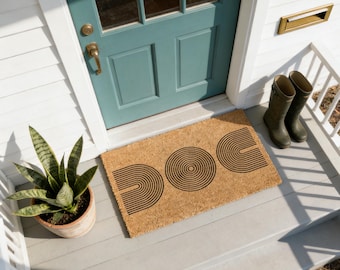 Mid-Century Modern Coir Doormat, Retro Welcome Mat
